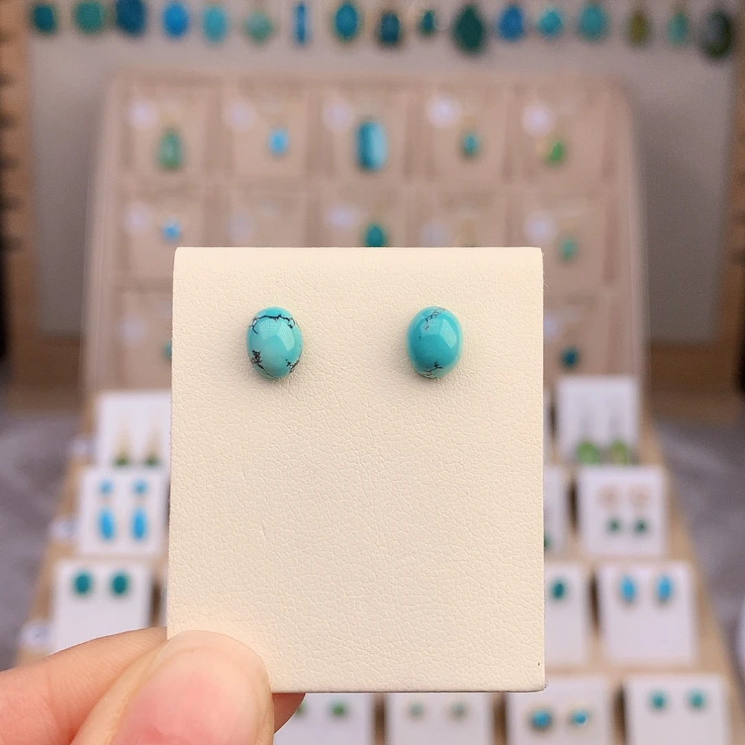 绿松石银S925镶嵌耳饰