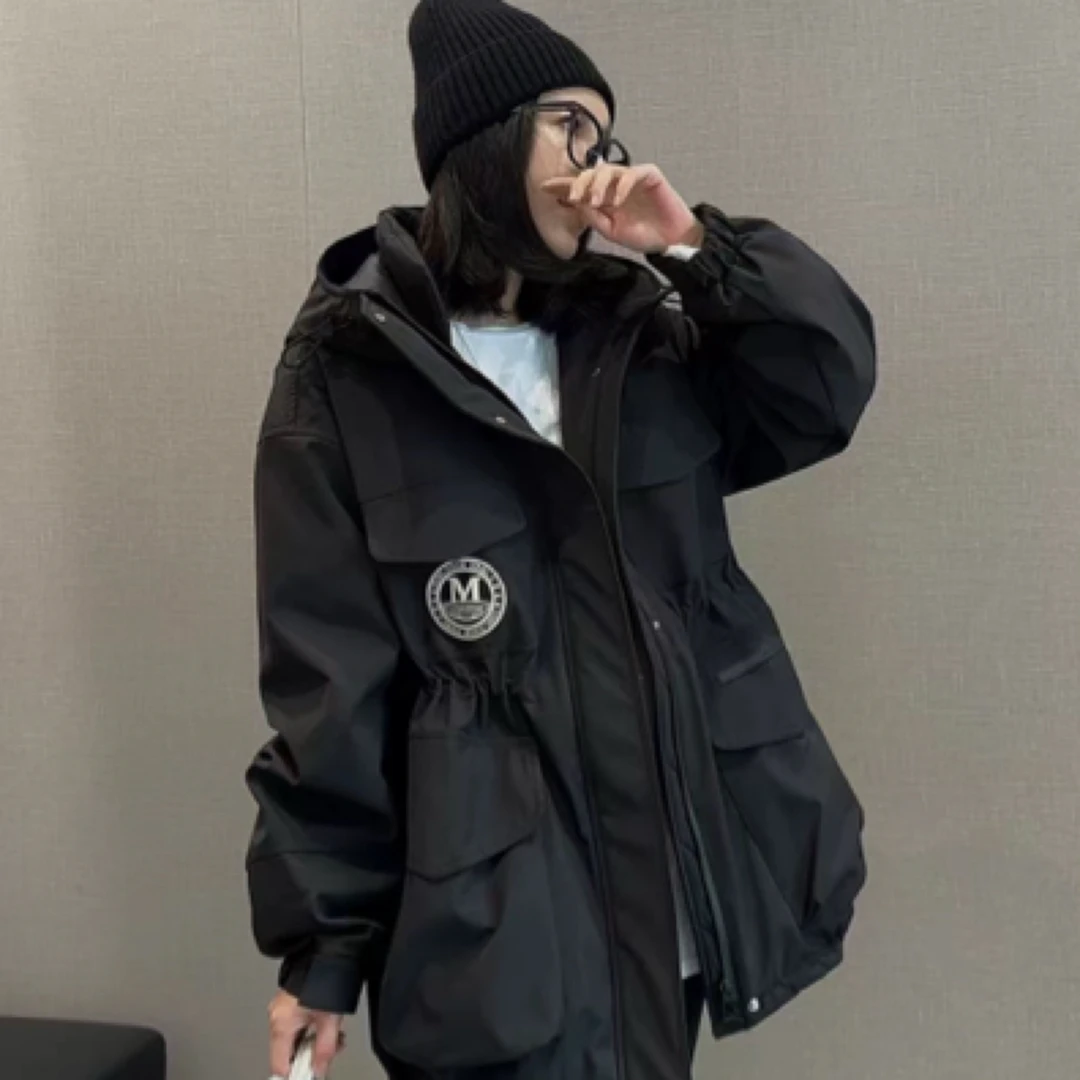 外单～字母M长袖连帽风衣，均码，宽松版型百搭