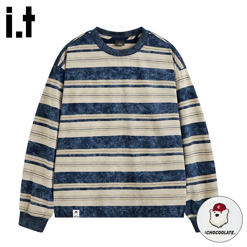 it :CHOCOOLATE美式潮牌条纹长袖T恤男春秋休闲百搭圆领情侣上衣