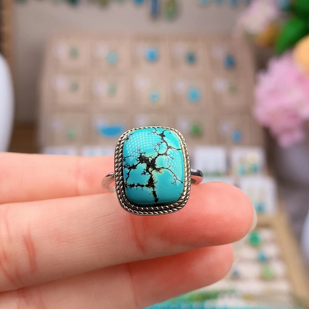 绿松石银S925镶嵌戒指