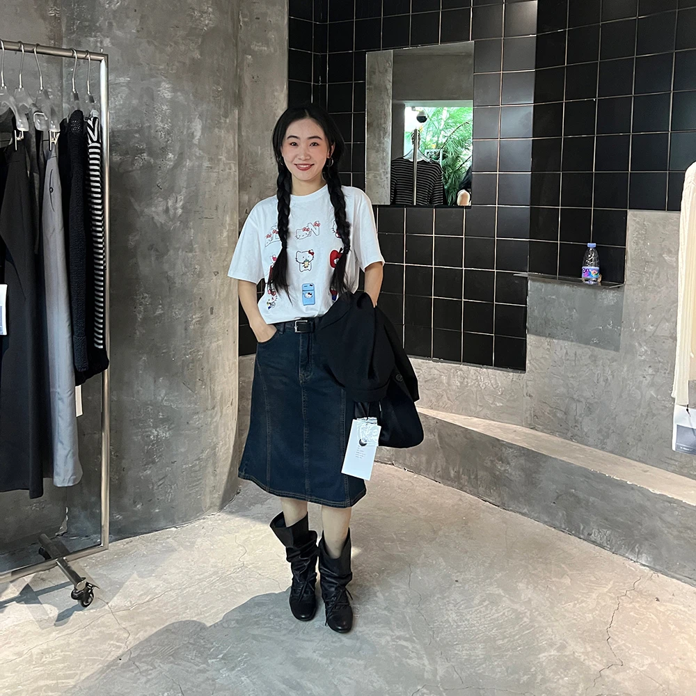 逸语IN choose u笑笑家2025春季明车线显瘦牛仔裙半身裙韩系85582