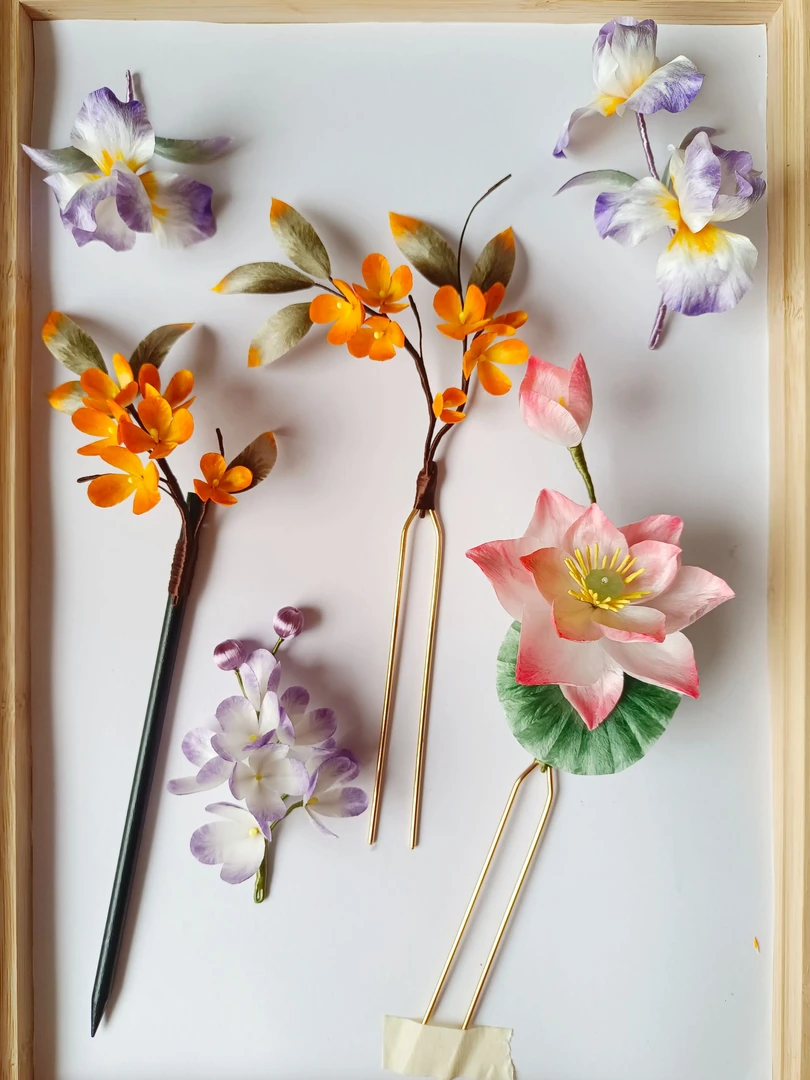 非遗绒花 女原创设计复古/汉服发簪排簪胸针温婉风时髦手工古风