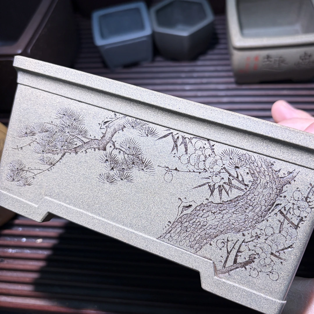 朱民伟紫砂花盆全手工制作  张建刻绘