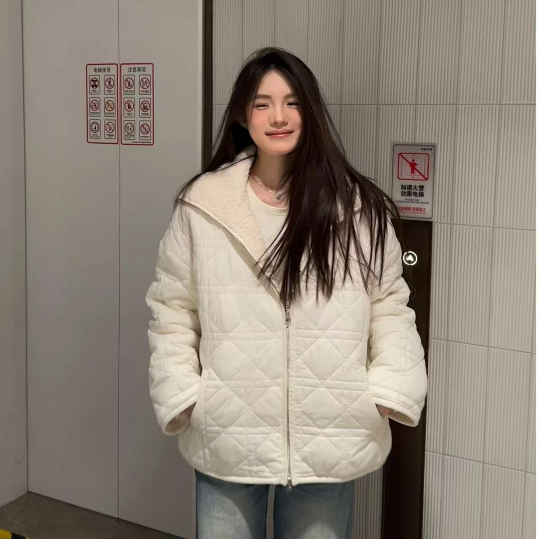 闭店清仓NO退NO换【奶油白】秋冬高级感翻领双面穿棉服外套