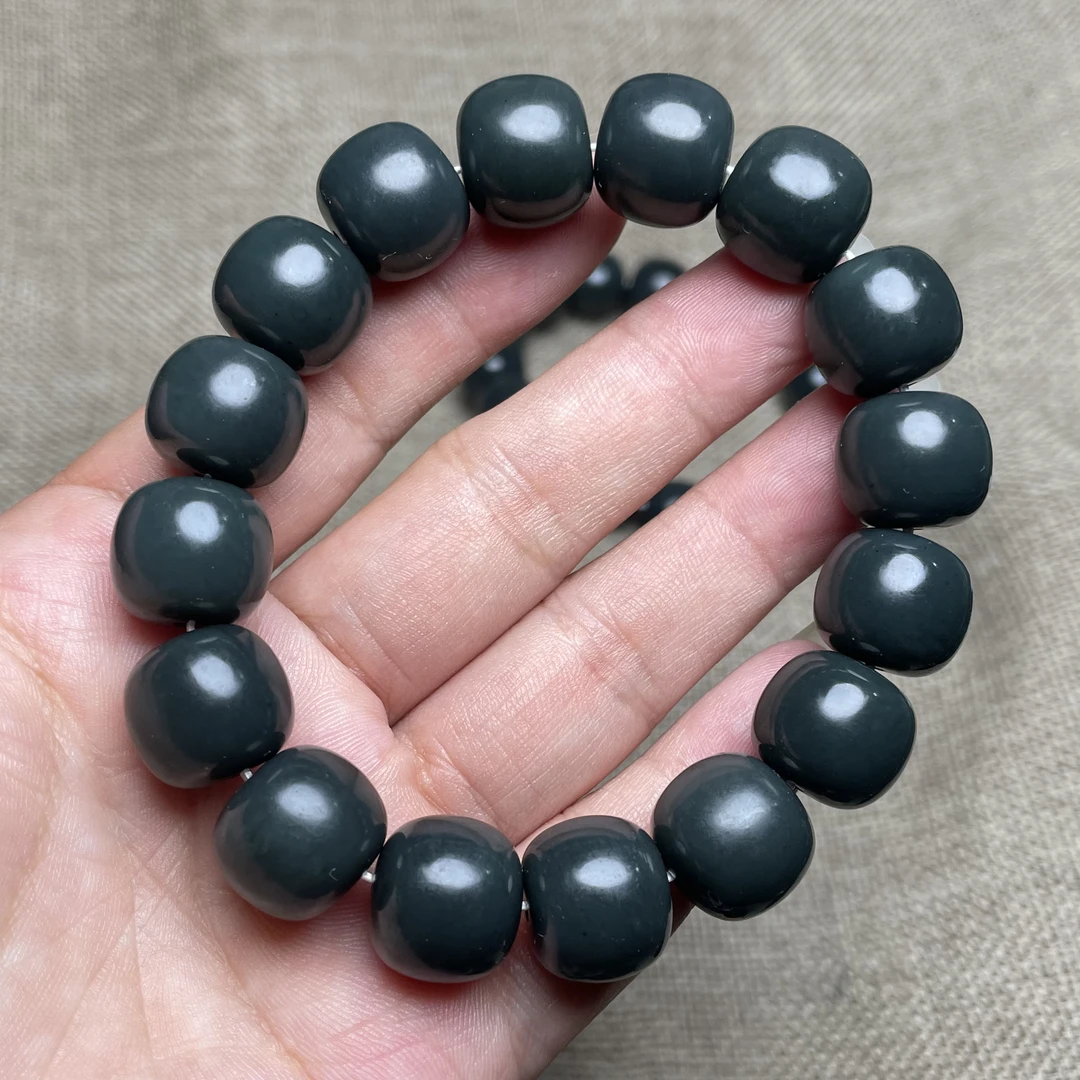 和田玉豆青卡14mm老型珠单圈手串男女同款手链多样性发拍一发一