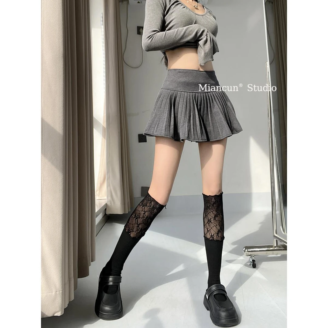 张元英同款高腰显瘦百褶裙女春季2025新款防走光a字灰色半身短裙