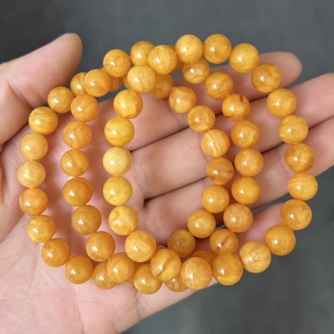 蜜蜡单圈圆珠手串素珀雅韵尺寸约8mm➕多样性发一条