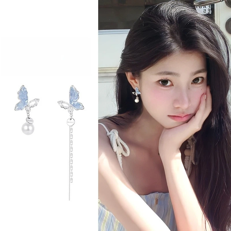 铜合金耳饰 超仙不对称蝴蝶流苏耳环气质小众独特高级感轻奢耳饰