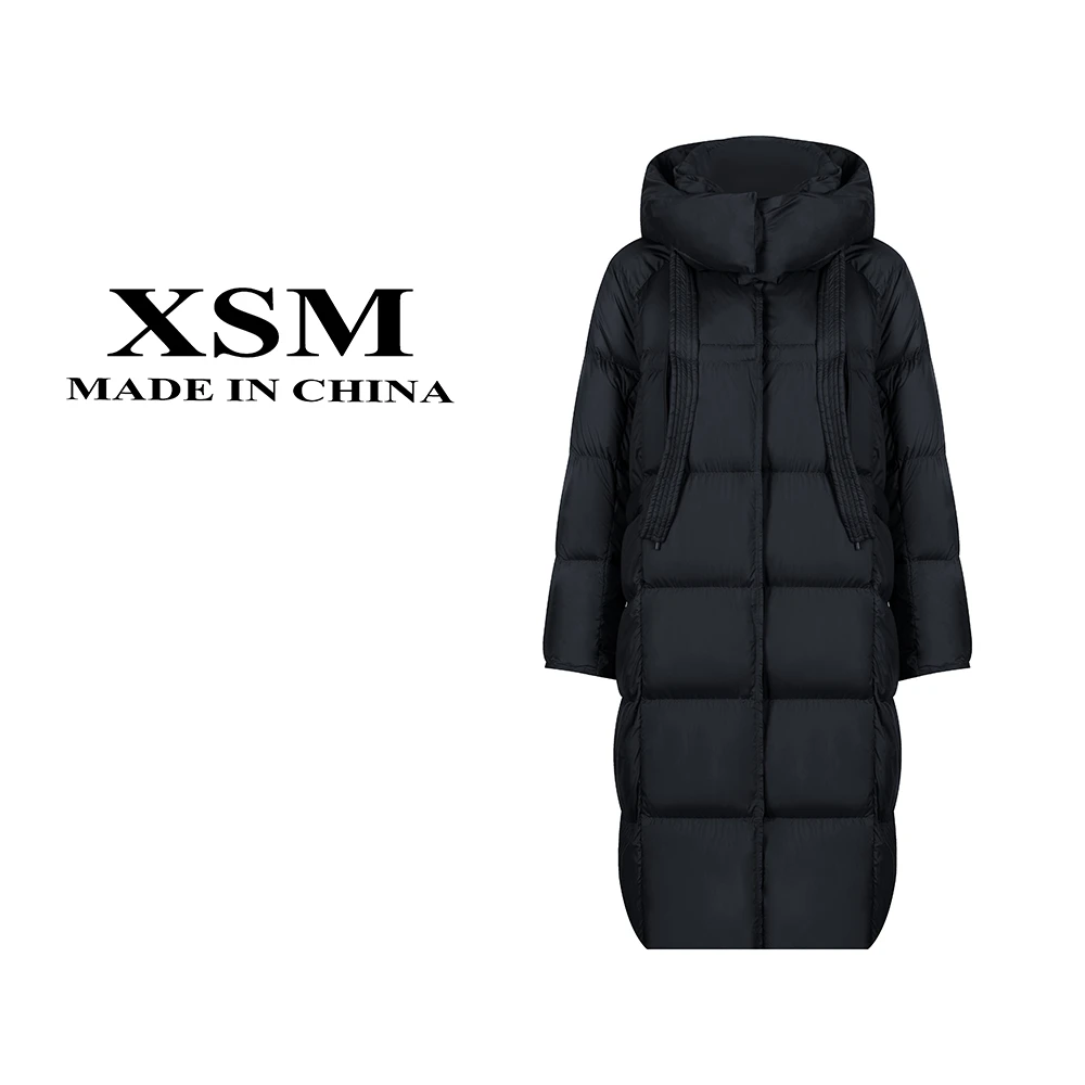 【假一赔三】休闲飘带连帽羽绒服中长款纯色羽绒外套A263/110AB