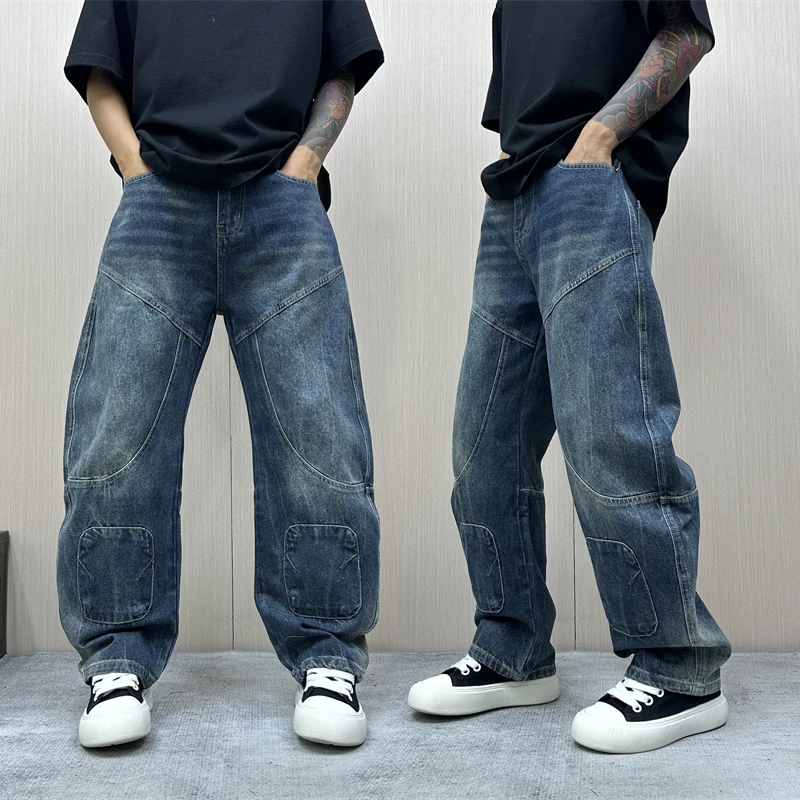 昊Studio潮牌秋季阔腿日系秋季做旧牛仔裤男士休闲长裤百搭休闲裤
