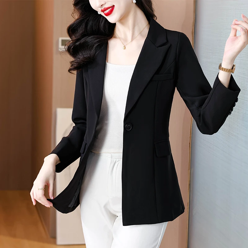 2025春季西装外套女新款时尚洋气高级黑简约一粒扣宽松型上衣