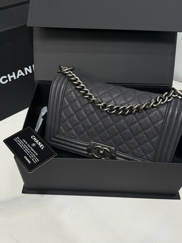 95新 Chanel/香奈儿 灰色Leboy链条包26开卡25Cm/0135012601