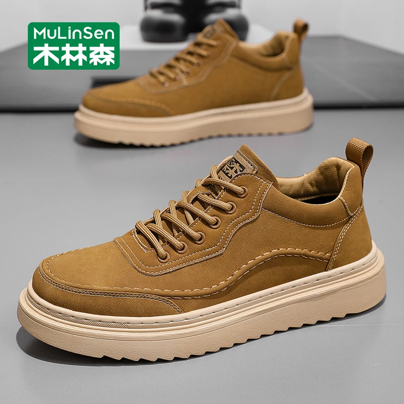 木林森男鞋2025新款秋季休闲男士板鞋运动厚底耐磨百搭工作潮鞋
