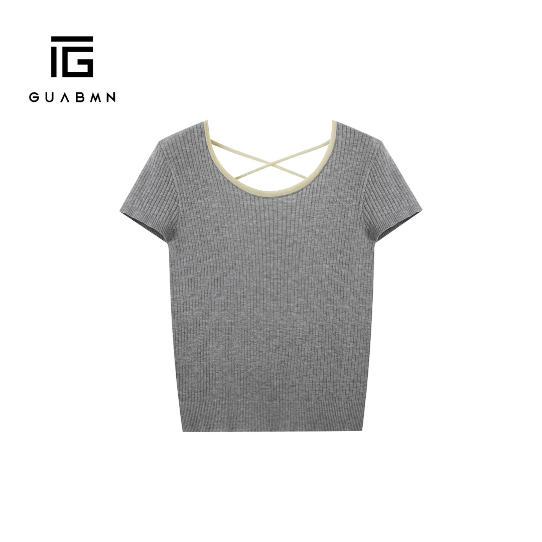GUABMN2025夏季新款设计感后背镂空交叉上衣针织衫穿搭5262