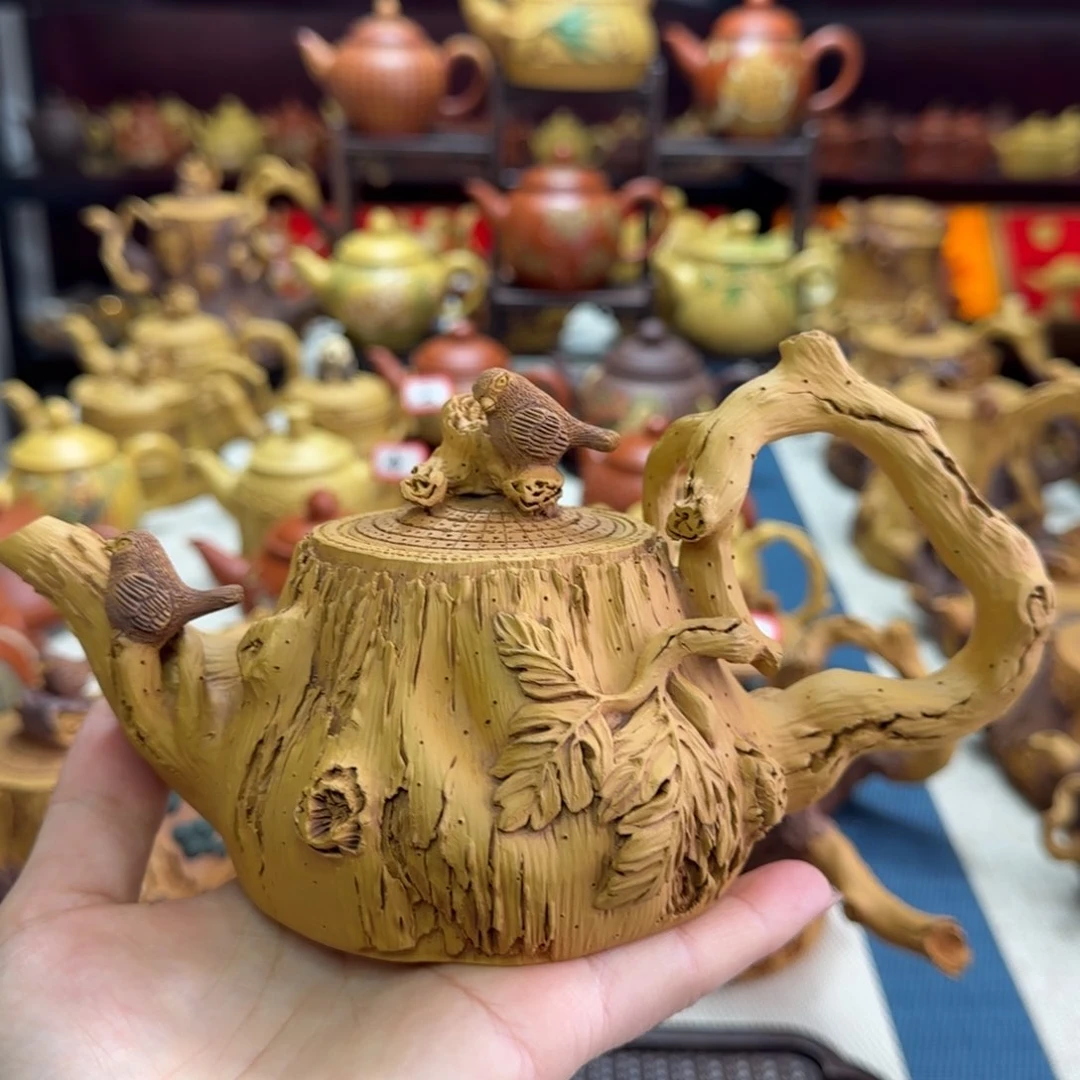 茶壶段泥树桩喜鹊
