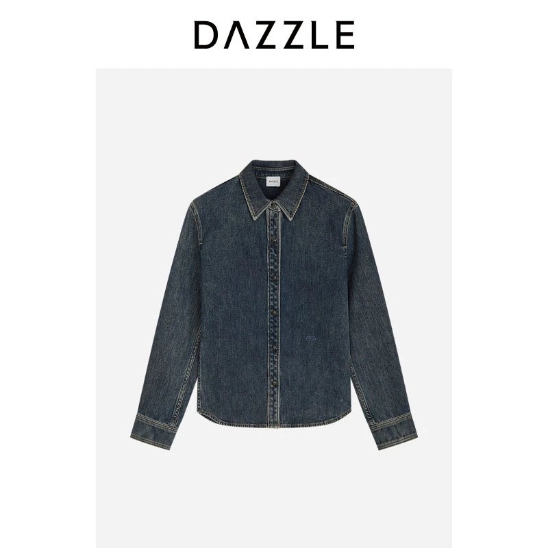 DAZZLE 地素奥莱牛仔冬季蓝色棉混纺牛仔衬衫2I4RC04