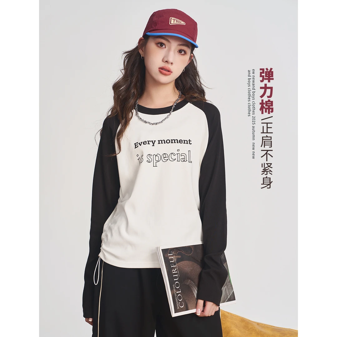 正肩不紧身！女大童长袖t恤2025新款秋季初中生儿童打底衫女童上衣