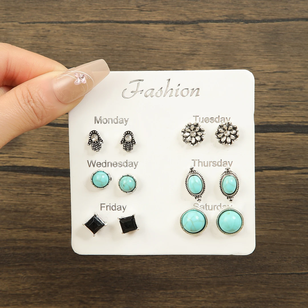 合金树脂耳饰 【西藏包邮】新款潮女时尚复古民族耳钉耳饰套装