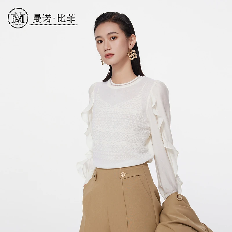 【女乔专属】小众设计感木耳边圆领毛衣MFCM111218