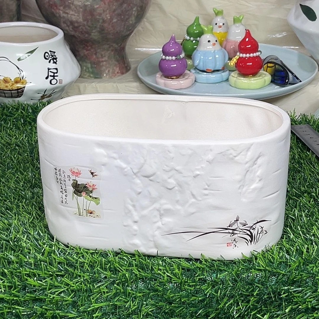 陶瓷绿植多肉微瑕花盆外口径：22*12*12打孔