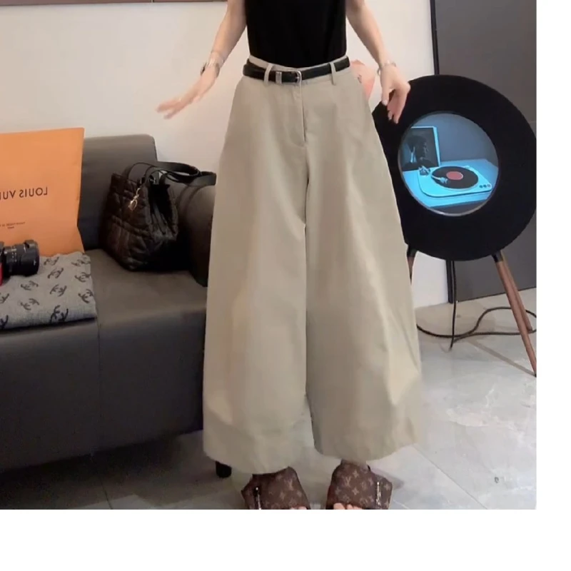 韩系简约百搭显瘦休闲裤夏季新款宽松设计感阔腿九分裤LK2505216