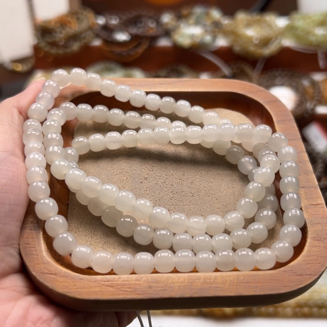 毛衣链未镶嵌和田玉珠串6*7mm