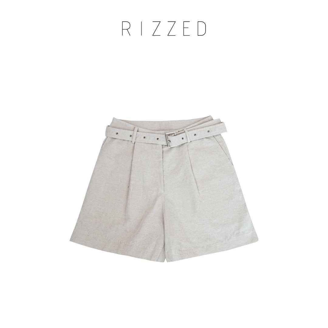 RIZZED【简奢】老钱风双褶雨露麻混纺酵素水洗腰带短裤 RHKA2008
