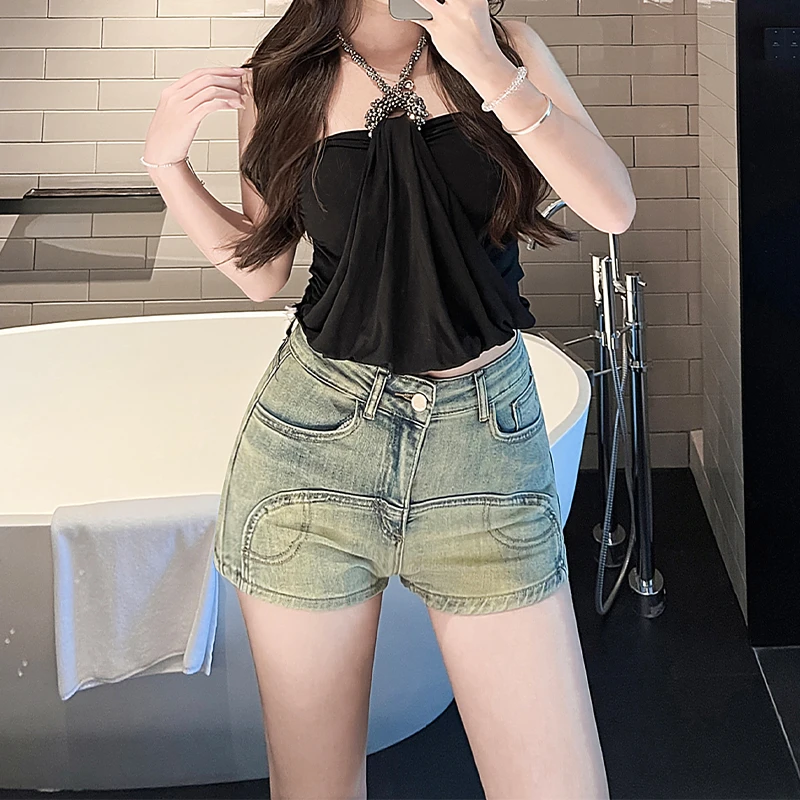 美式辣妹牛仔超短裤女2025年夏季新款小个子低腰修身显瘦包臀热裤