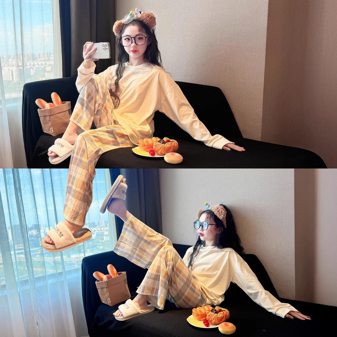 秋季纯棉儿童睡衣2025新款女童超好看长袖家居服女孩春秋居家套装