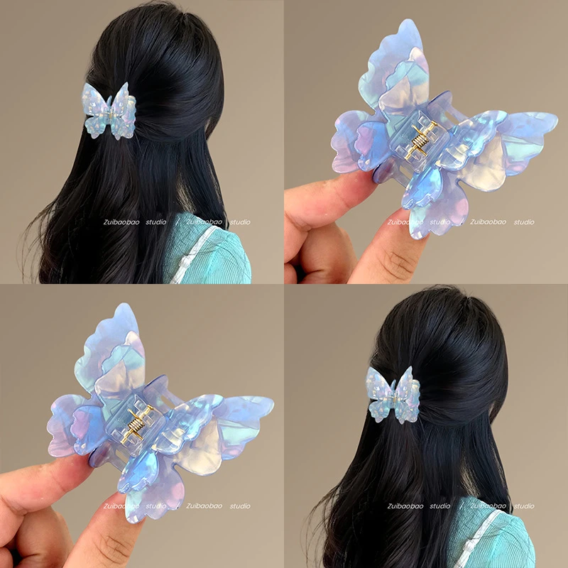 幻影蝴蝶！新款醋酸蝴蝶飞抓夹女仙气发夹后脑勺鲨鱼夹发卡盘发器