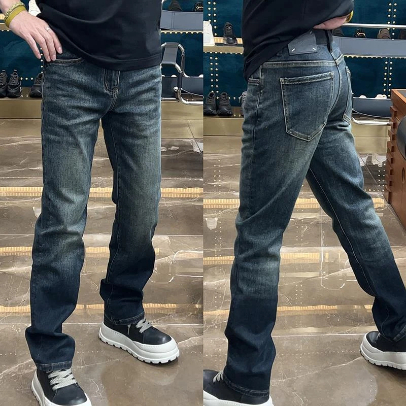 欧货高级感水洗复古蓝色直筒牛仔裤男士春秋新款潮流百搭休闲长裤