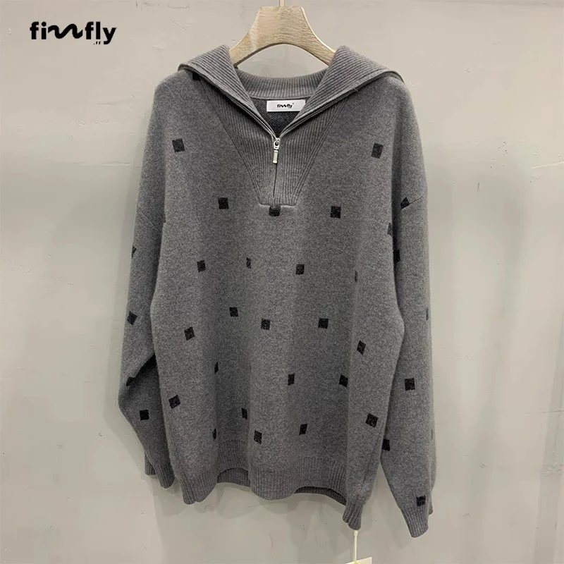 FIZZFLY | 设计师品牌 24秋冬 翻领 灰色 宽松 套头 100%羊绒衫