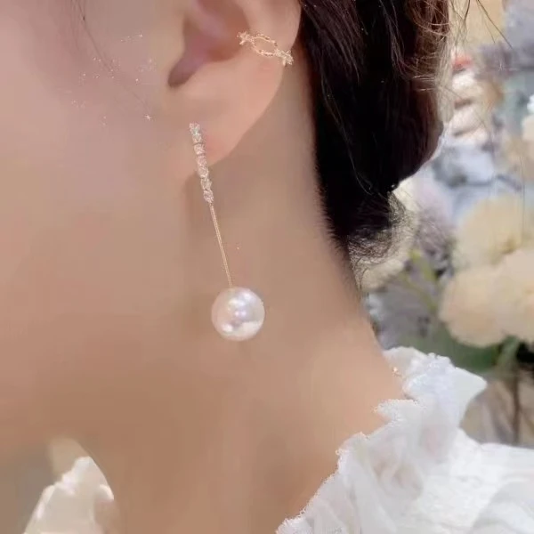 铜合金耳饰  轻奢高级感珠珠耳环女简约气质显脸瘦耳坠N0313