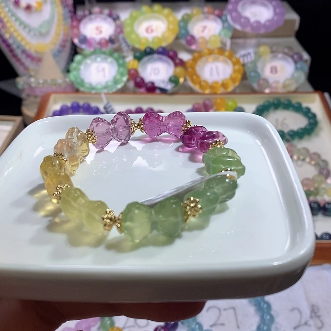 萤石未镶嵌手链渐变蝴蝶结13mm