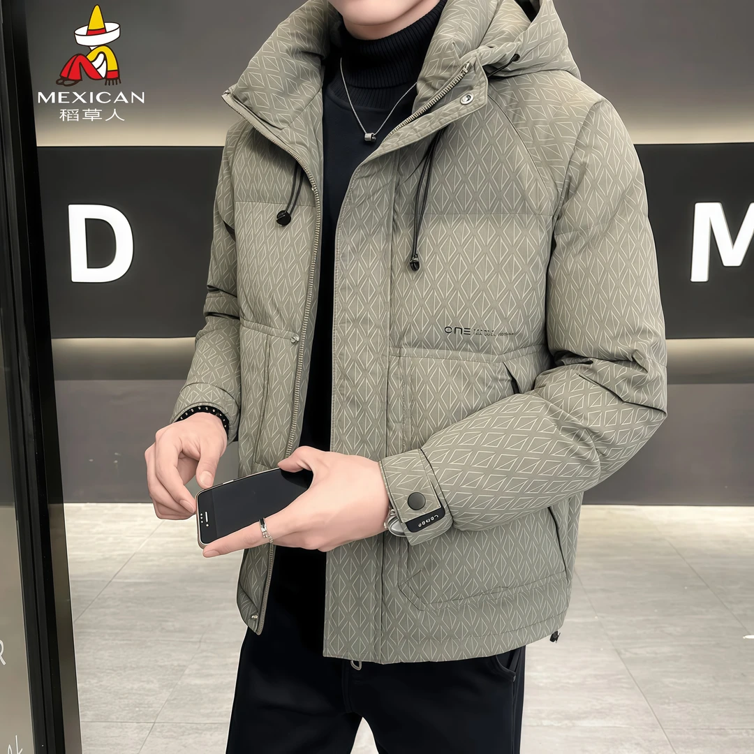 Mexican/稻草人舒适连帽潮流加厚保暖男羽绒棉服印花韩版百搭时尚