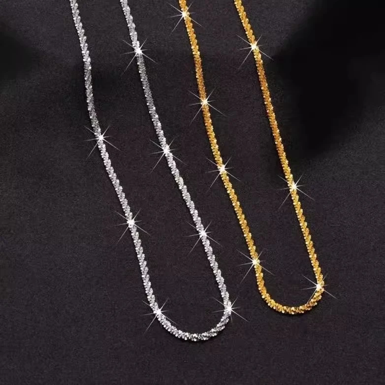 钛钢项链 新款百搭裸链轻奢素链款男女欧美颈圈配饰双色菜花项链