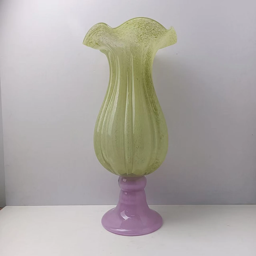 W768 法式高脚琉璃花瓶高级感轻奢花器客厅插花水培家居装饰