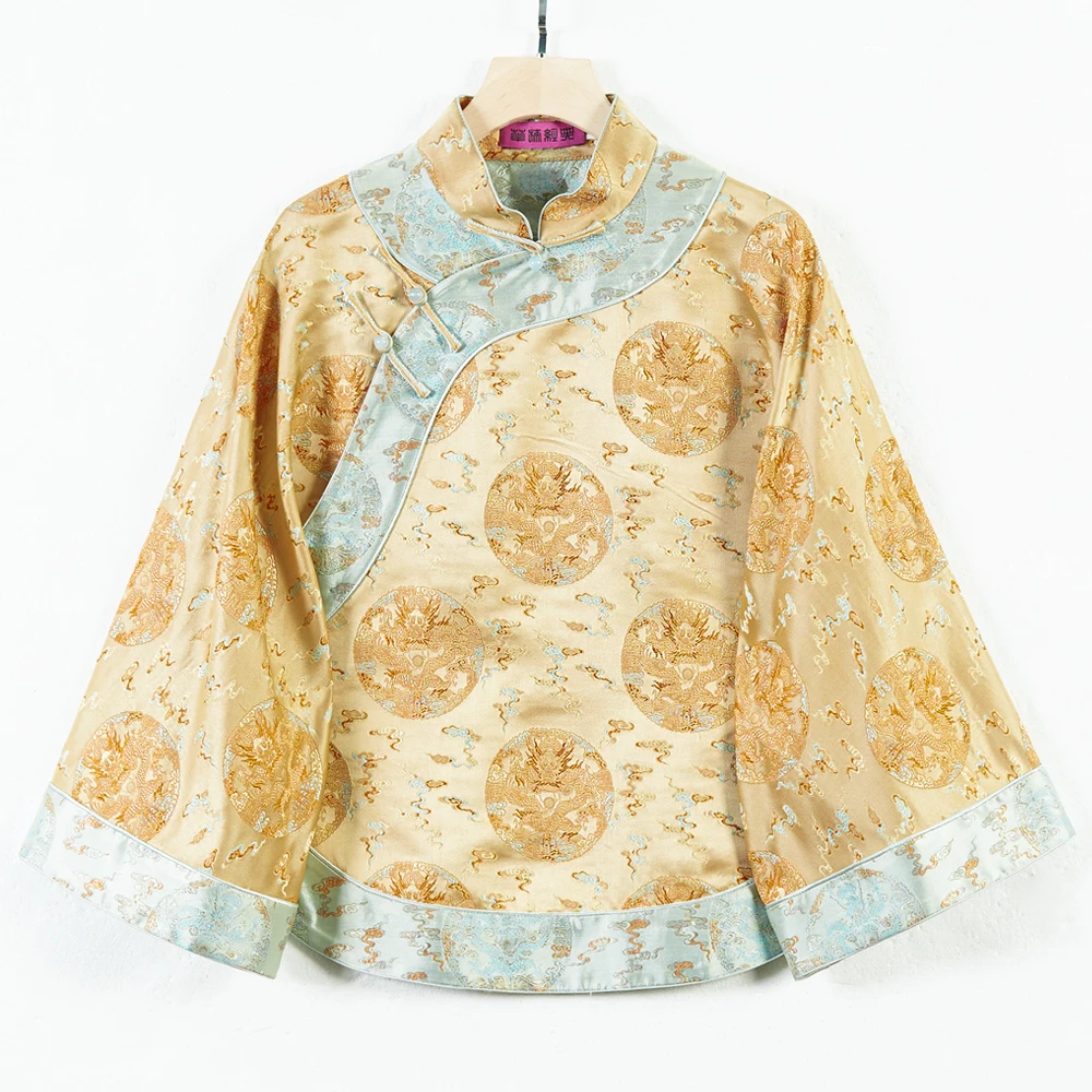 华族经典【龙韵裳】桑蚕丝宋锦春秋款国风气质立领斜襟龙纹唐装上衣