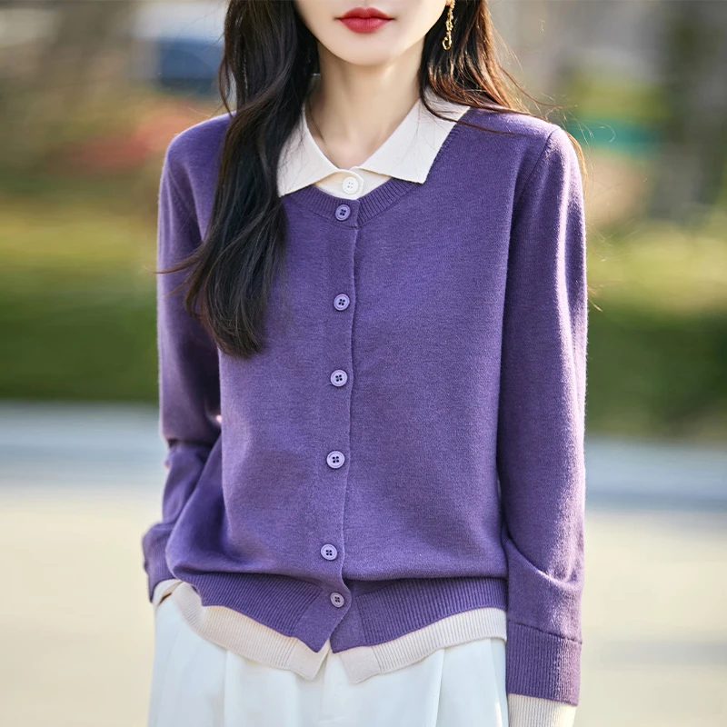 胖mm春秋大码外搭针织开衫女假两件上衣2025早春新款爆款毛衣外套