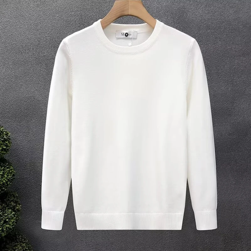 秋冬季纯色保暖圆领毛衣男士薄款修身百搭针织衫韩版套头打底线衣