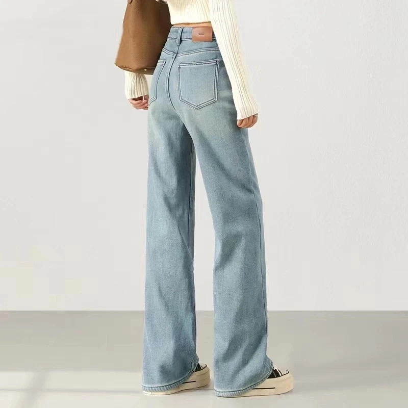 2025新款春款浅蓝色街垂感高级感宽松显瘦休闲直筒裤高腰