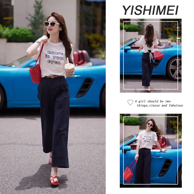 套装女装爆款2025新款夏季字母印花短袖T恤时尚百搭休闲裤两件套