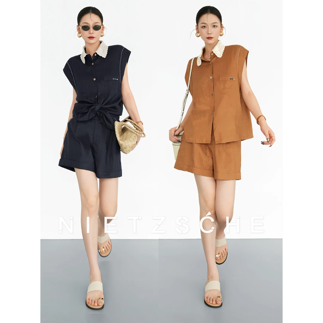 Nietzsche｜松弛老友记｜别致蕾丝领 1oo%亚麻 重磅两件套装61807