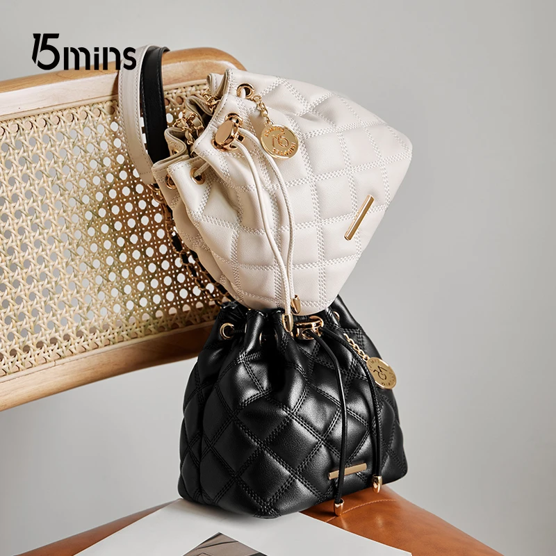 【15MINS】新款小香风水桶包斜挎女包百搭单肩包时尚链条包H1165EX3