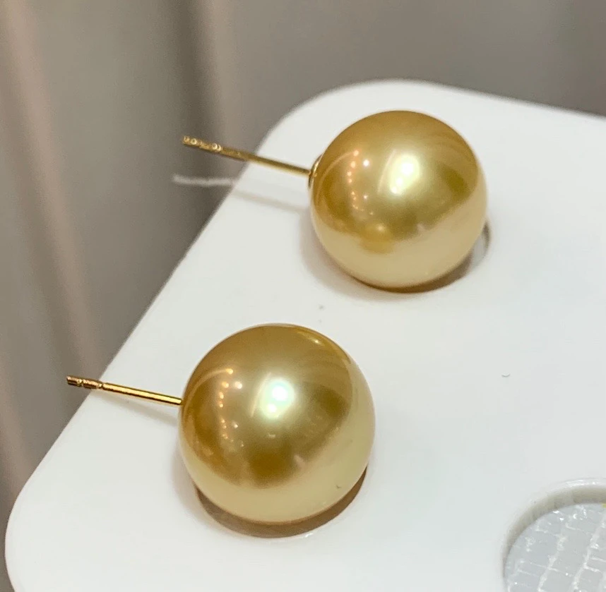 【福利上新】天然海水珍珠18K金耳钉菲律宾金珠耳钉11-12mm正圆无瑕