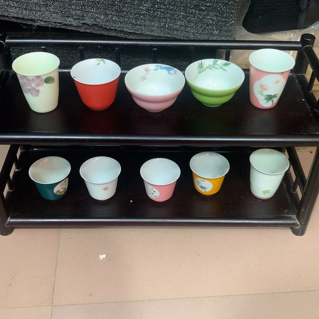 到手10个釉下手绘杯子