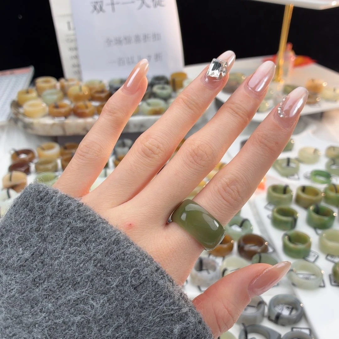 和田玉（糖玉）未镶嵌戒指z2湖水绿方圆18.0