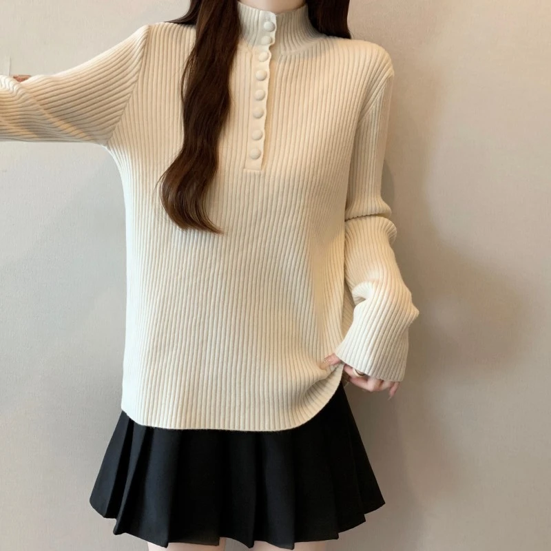 新款韩系宽松显瘦长袖上衣女装设计感百搭毛衣针织衫上衣H1-19