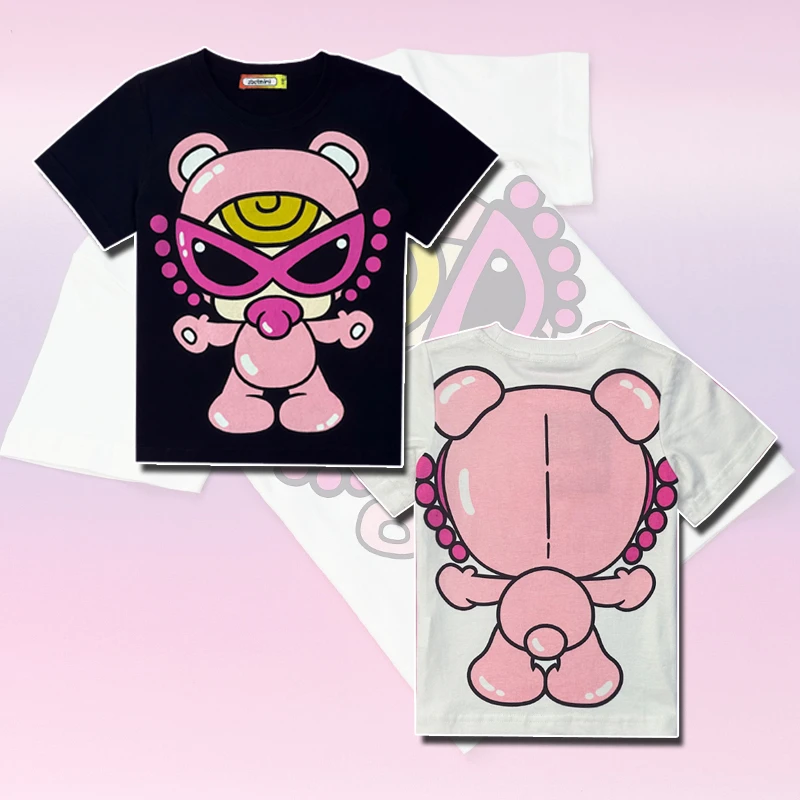 230站立粉泰迪短袖T恤潮牌个性印花童装夏季轻薄纯棉满印半袖