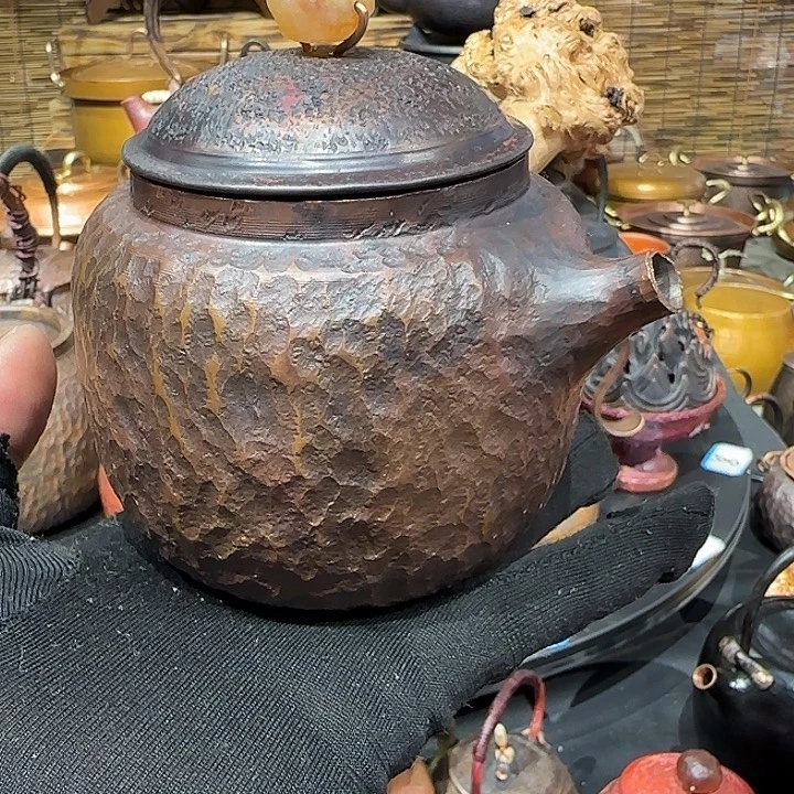 用***0紫铜手工制作约450毫升容量侧把壶